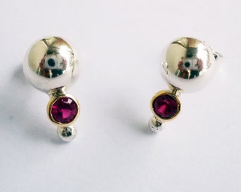 ruby earrings, 0,25 ct, unique and handmade in sterling silver and yellow gold 14kt, bridal earrings