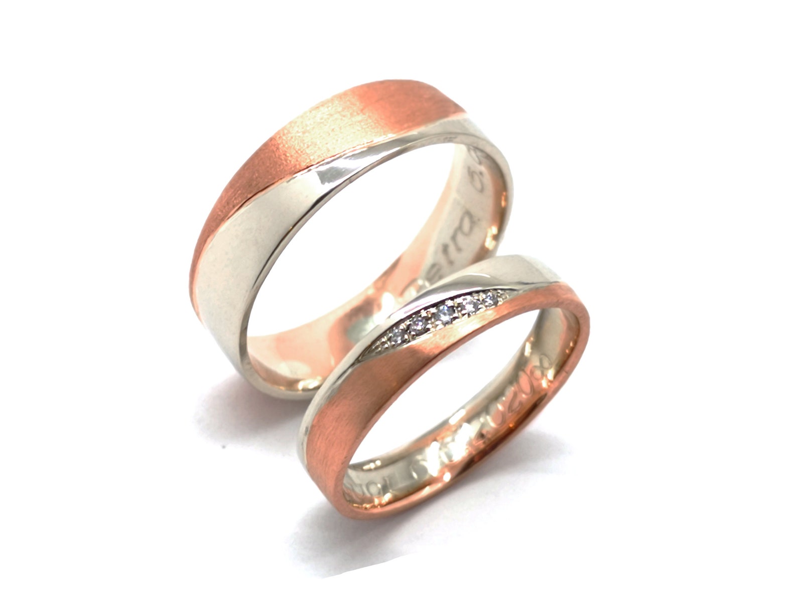 Two Tone 14k Solid Gold Wedding Rings, Wide Wedding Bands, Wave Wedding