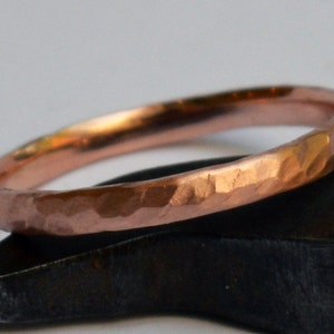 Rose Gold Band, Hammered Wedding Band, Unique,Thin Wedding Band, Organic Shape,Thin Ring, Mens Wedding Bands Women, Unisex,Tiny wedding band image 1