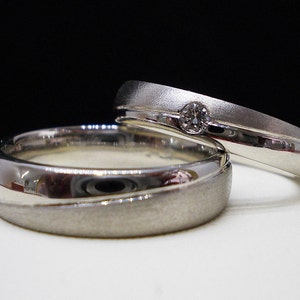 Diamant Eheringe, Trauringe aus Weißgold, Naturdiamant, handgefertigte Trauringe, maßgeschneiderte Trauringe, Versprechen Ringe, Handwerker