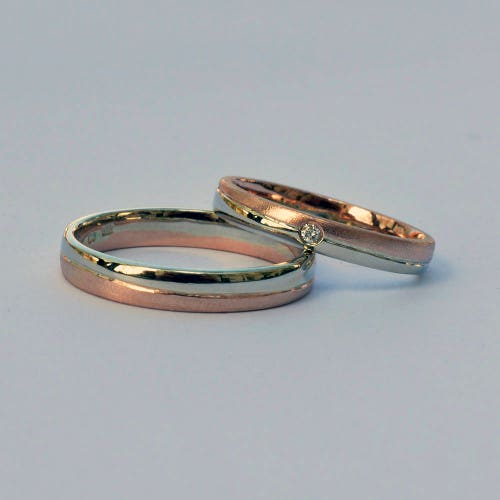 Weding band set his and hers, White gold, Rose gold, Diamond Handmade wedding band, Custom made Wedding Band, everlasting wedding rings