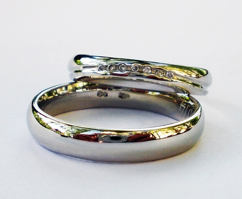 Diamond Wedding Band Set, White gold Wedding rings, Design Wedding rings, Handmade Wedding Band, Eternity, Custom made, Tiny Wedding band image 2