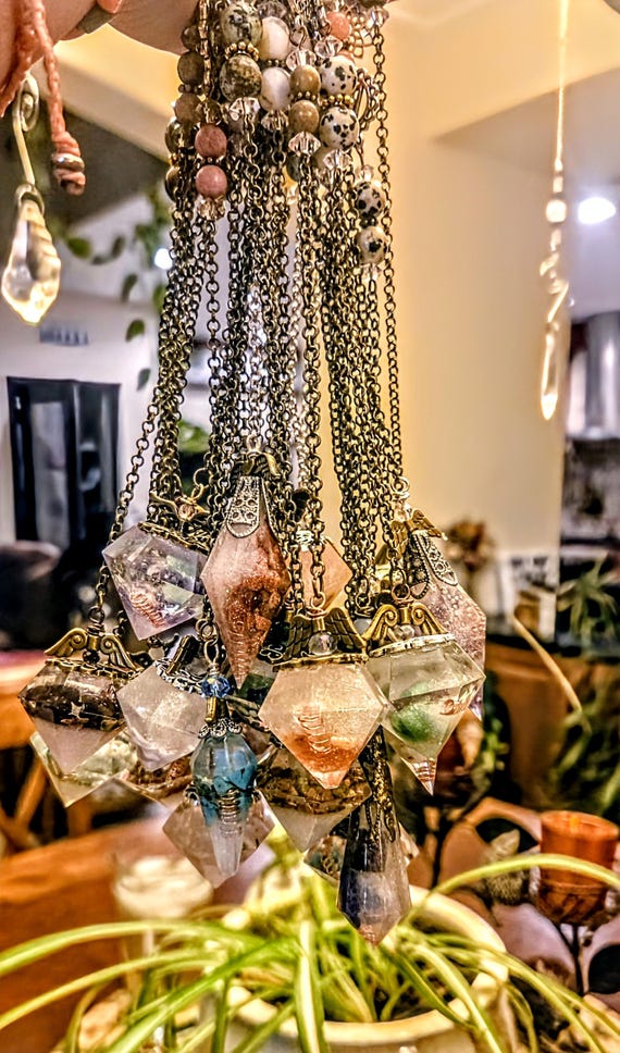 Handmade Crystal Pendulum | Resin Dowsing Tool with Copper Spiral & Chameleon Pigment. Random Choice