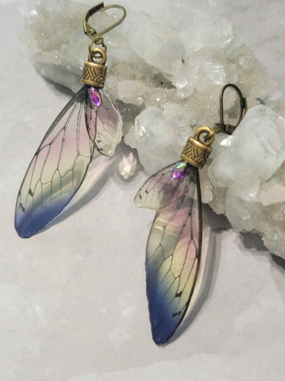 Iridescent FAIRY Wings Earrings - Shimmering Lake