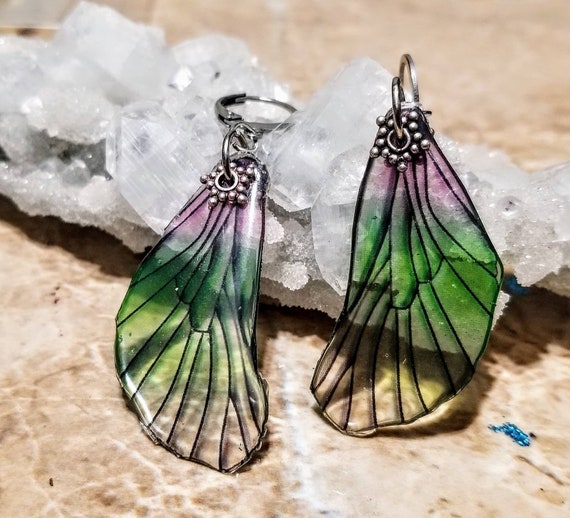 Iridescent Purple/Green Mini Dragonfly Wings Earrings