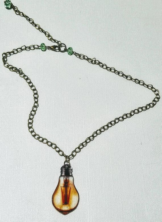 Vintage Lightbulb necklace. Whimsical statement necklace.