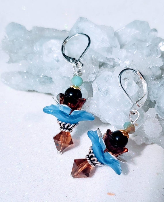 Chocolate Azure Blossom - lucite earrings