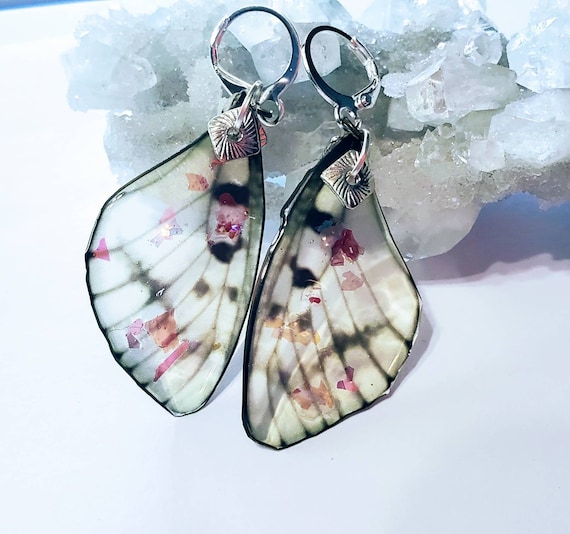 Iridescent Single Moth Wing Earrings - Smoked