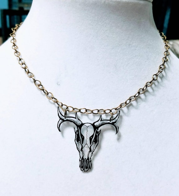 Deer skull Necklace. Whimsical statement necklace.