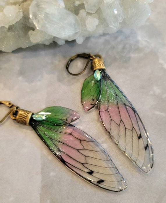 Iridescent FAIRY Wings Earrings - Sugared Watermelon