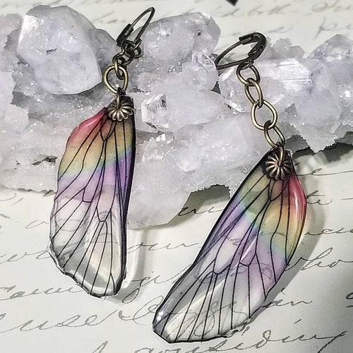 Iridescent Single Dragonfly Wing Earrings. Bronze or Silver - Etsy