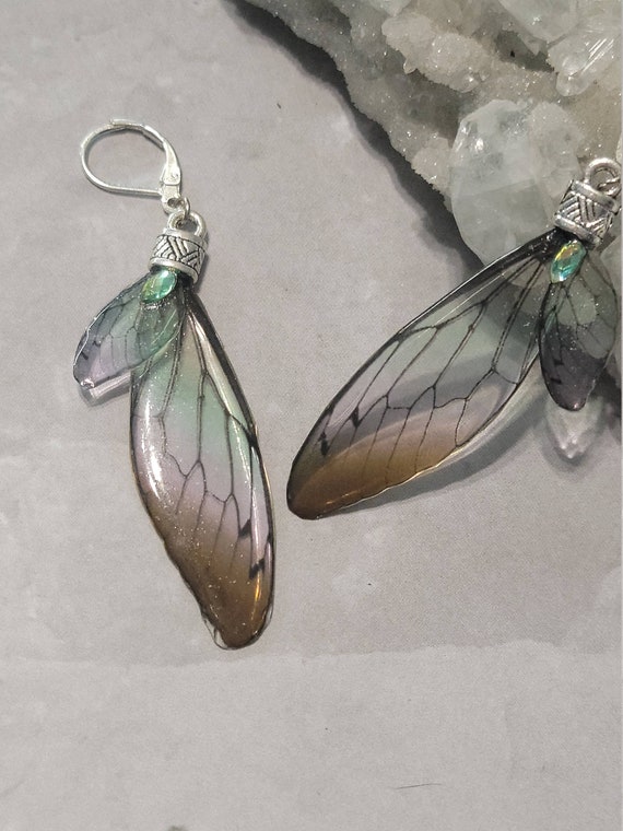 Iridescent FAIRY Wings Earrings - Stormy Sea