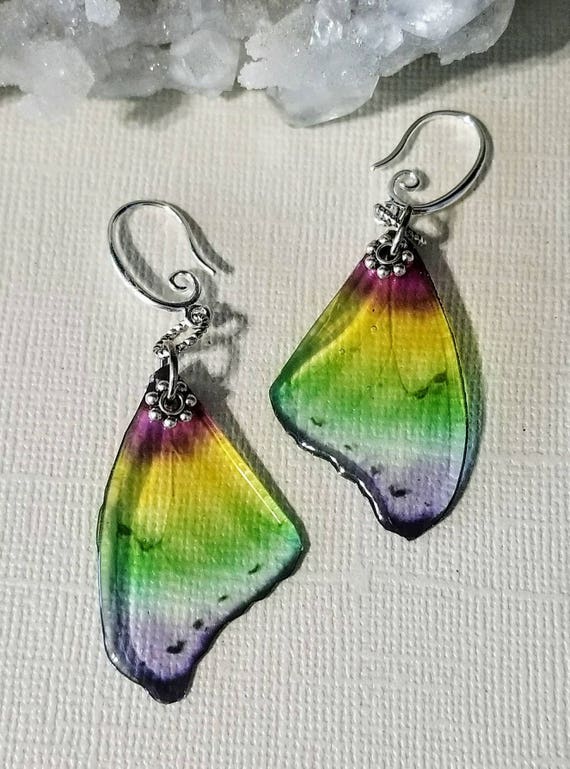 Soft Rainbow Single Butterfly Wing Earrings