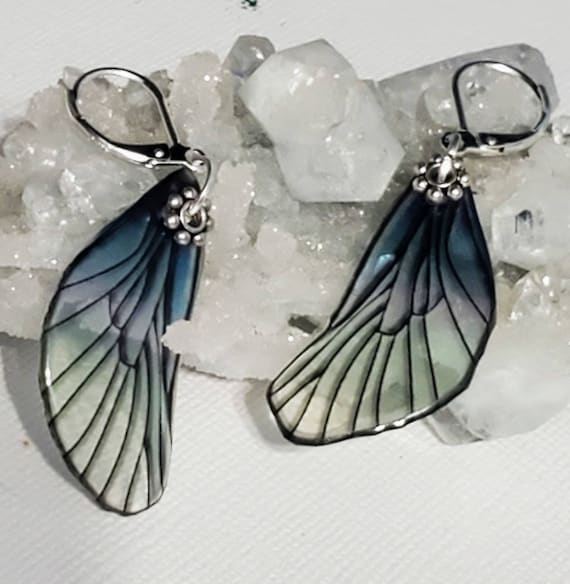 Smokey Blue Dragonfly Wings Earrings