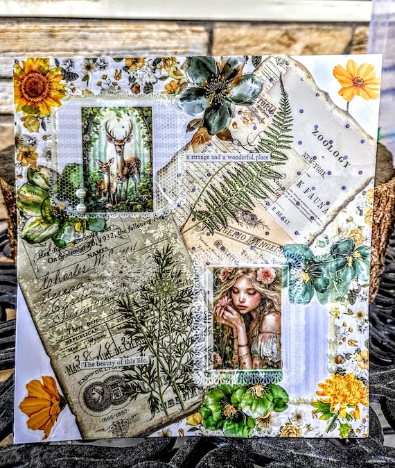 Ethereal Whimsy Floral Collage | Vintage-Inspired Mixed Media Art | 8x8 Handmade Paper Wall Decor