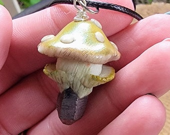 Mushroom Crystal Necklace - hematite