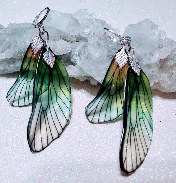 Iridescent Double Dragonfly Wing Earrings - Softly Sea