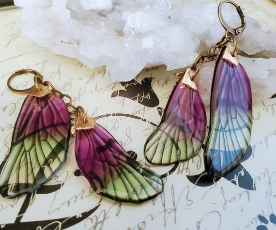 Violet Moss Dragonfly Wings Earrings