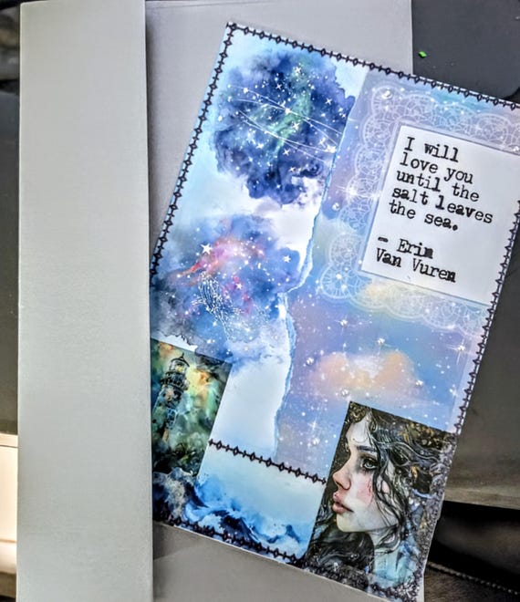 Nautical Love Art Postcard | 5x7 Mixed Media Keepsake | Romantic Gift with Silver Envelope