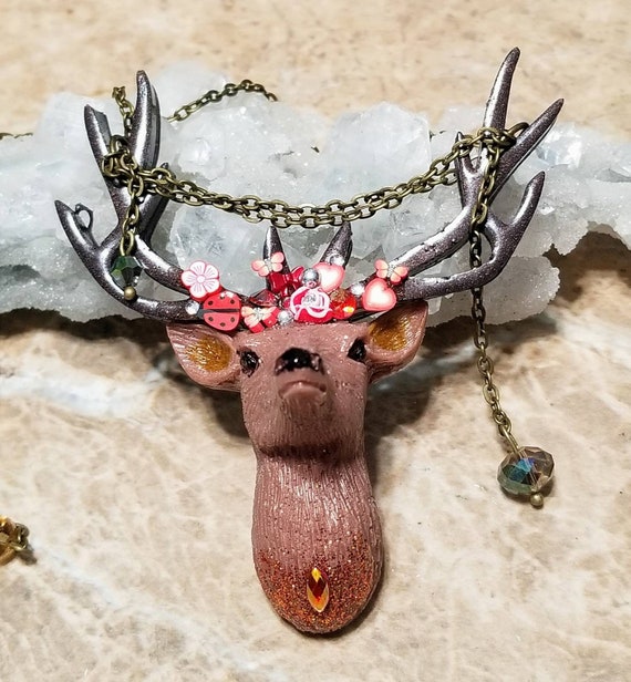 Deer Head Necklace - Roses are Red