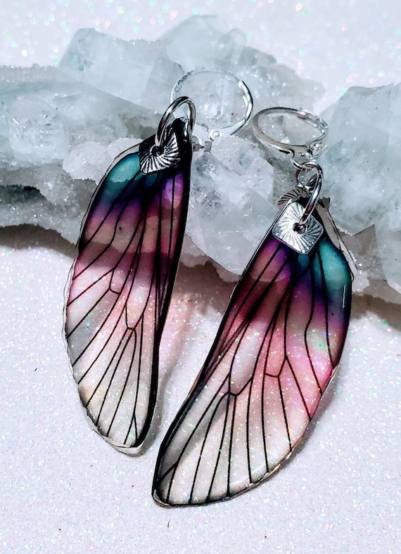 Iridescent Soft Pinkish Seashell Dragonfly Wings Earrings