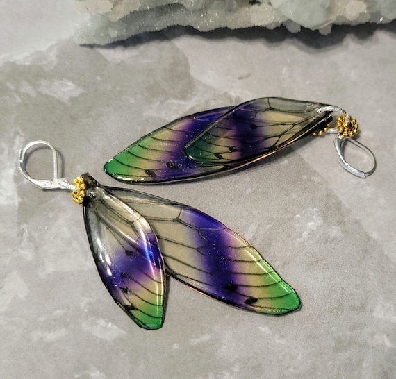 Iridescent Fluttering Fairy Wings Earrings - Viola