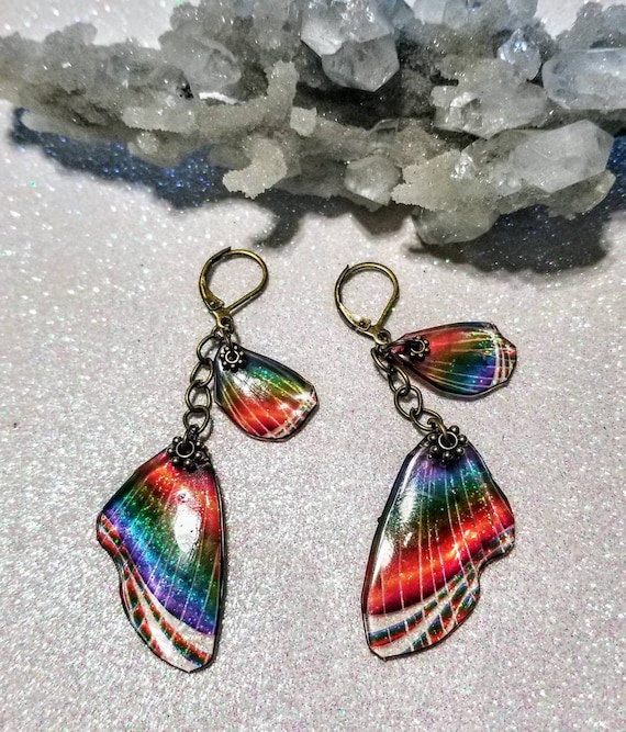 Glass Rainbow Butterfly Wing Earrings