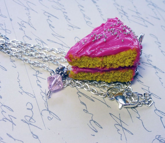 Pink Vanilla Cake Slice Scented Necklace