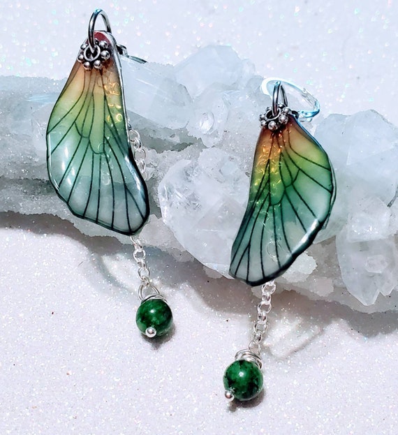 Iridescent Turquoise Dragonfly Wings Earrings