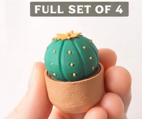Mini Cactus Clickers | 3D Printed Succulent Fidgets| Cute Office Desk Accessories | Tiny Plant Decor | Set of 4