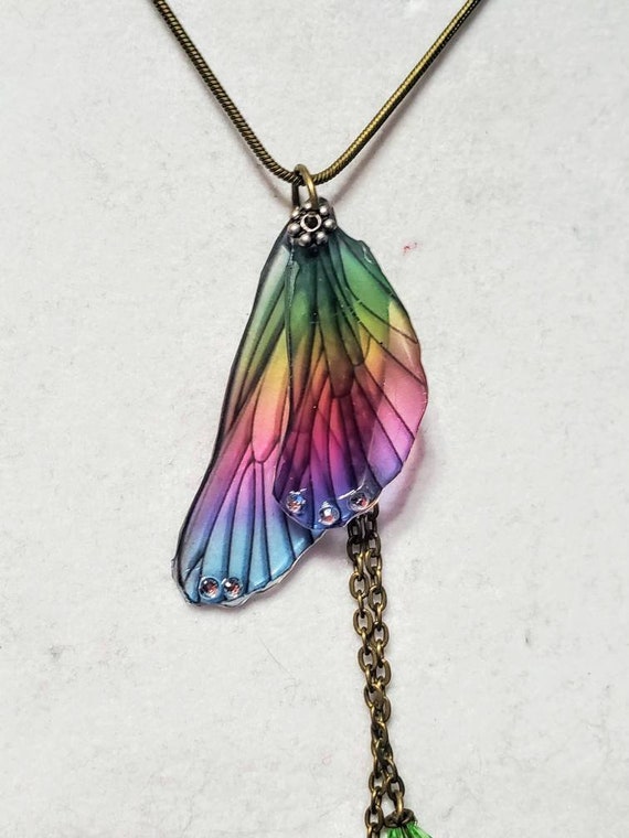 Pastel Rainbow dragonfly necklace