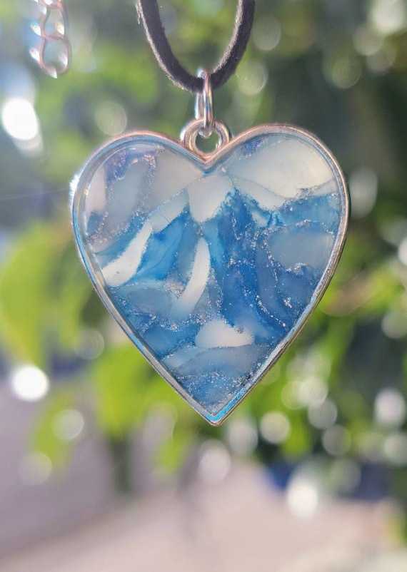 Faux Rock Necklace - Silver Marbled Aqua Quartz