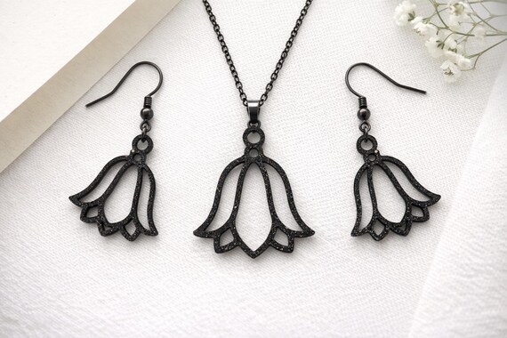 Bell Flower Minimalist Earrings and Necklace