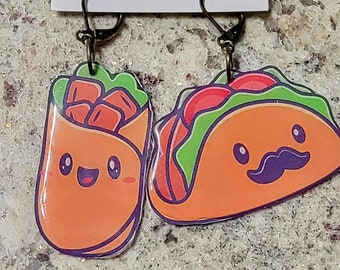 Taco and Burrito. Whimsical statement earrings.