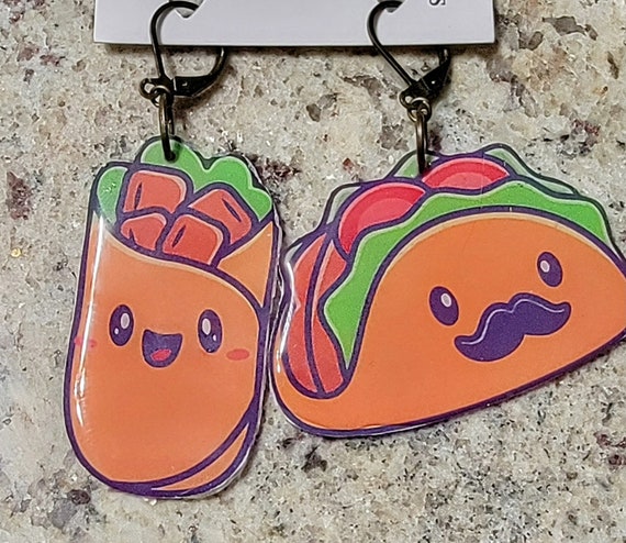 Taco and Burrito. Whimsical statement earrings.