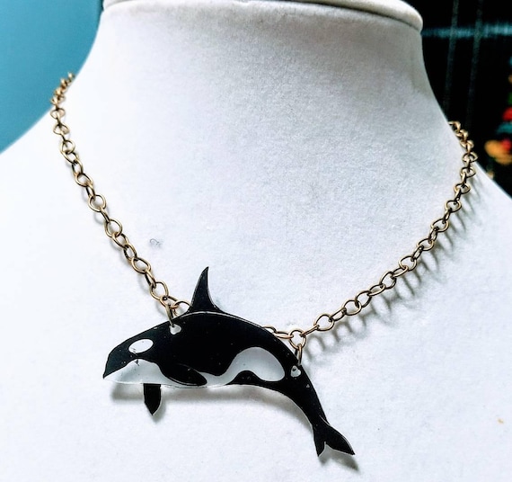 Orca necklace. Whimsical statement necklace.