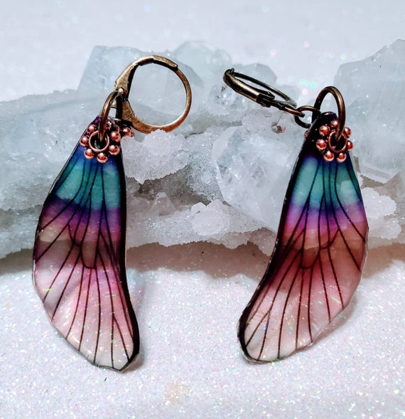 Iridescent Soft Purple and Blue Dragonfly Wings Earrings