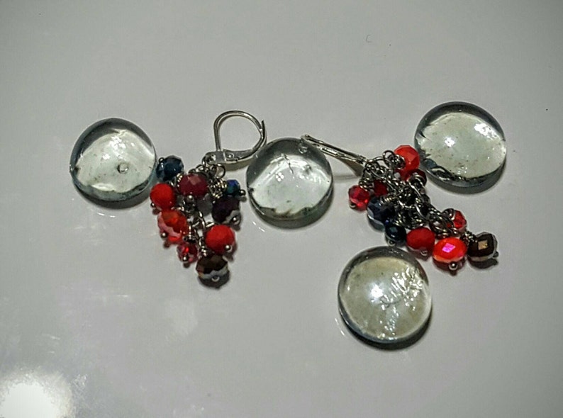 Crystal Cluster Dangle Earrings Cranberry Fizz