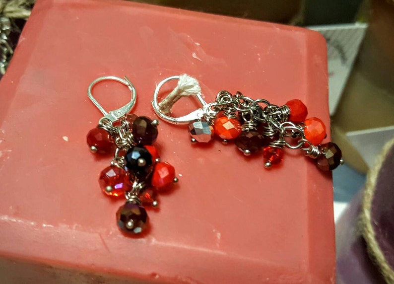 Crystal Cluster Dangle Earrings Cranberry Fizz