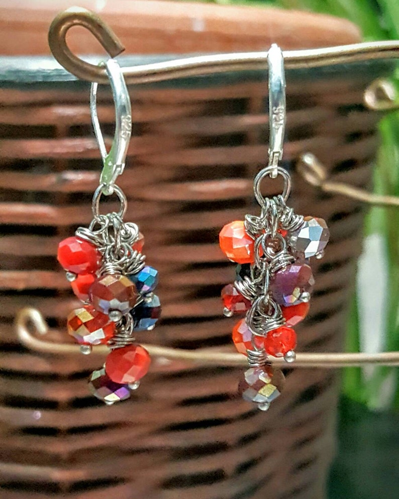 Crystal Cluster Dangle Earrings Cranberry Fizz