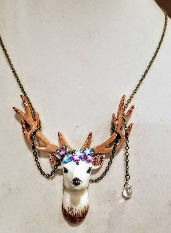 Deer Head Necklace - Winter Sky