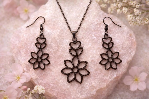 Vining Flowers Minimalist Earrings and Necklace