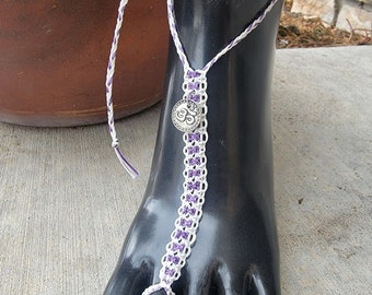 Barefoot Beach Sandals - wrap-around lavender and white ohm