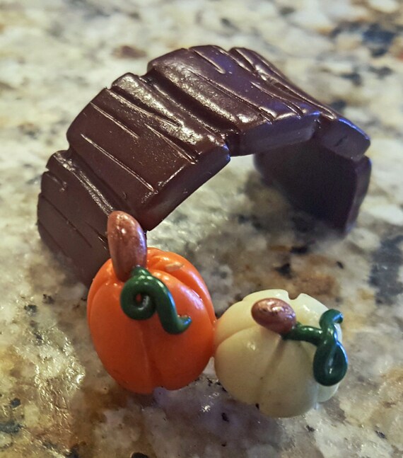 Fairy Garden Wooden Bridge with Pumpkins