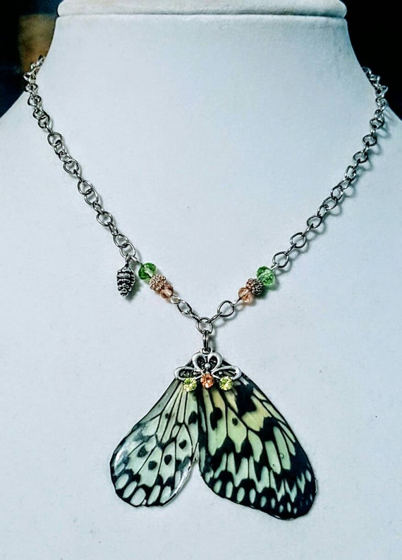 Sage Spotted Butterfly Wings - Necklace