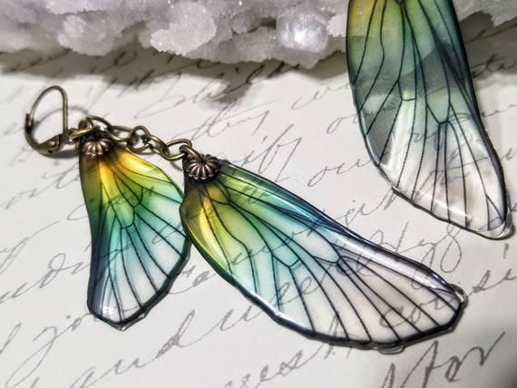 Iridescent Dragonfly Wings Earrings - Double Rainbow