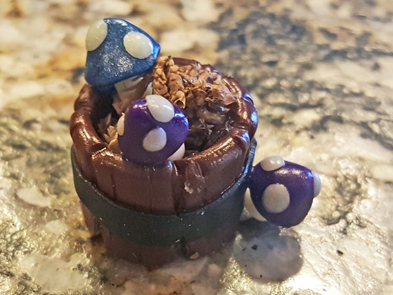 Fairy Garden Mushrooms in a Barrel