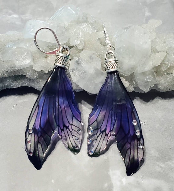 Iridescent Ripe Plum Damselfly Wings Earrings