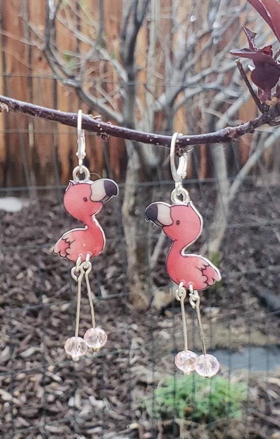 Cutesy Flamingos. Whimsical statement earrings.
