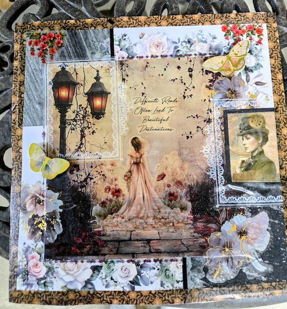 Renaissance Romance Mixed Media Art | Mystical Scrapbook Collage | 8x8 Wall Art | Handmade Paper Art Decor
